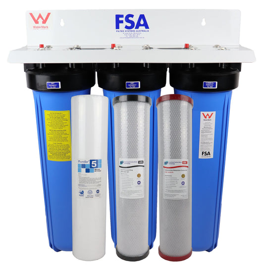 Whole House Big Blue High Flow Triple 20" Water Filter System - Water Filter Direct Australia