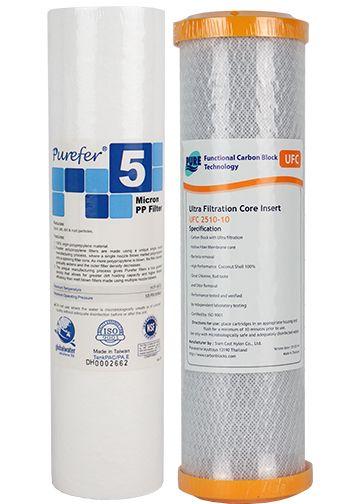 Set of Water Filter Cartridges - 5 Micron Sediment + 0.1 Micron Ultra Filtration Hollow Fiber Carbon 10" x 2.5" - Water Filter Direct Australia