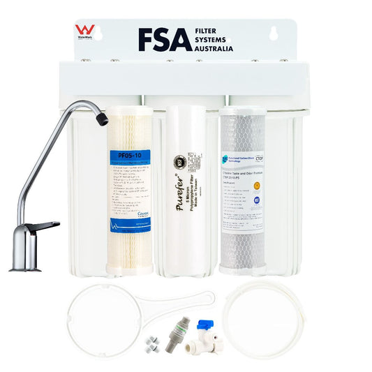 Triple Undersink Water Filter System | 5 to 0.5 Micron for Heavy Sediment - Water Filter Direct Australia