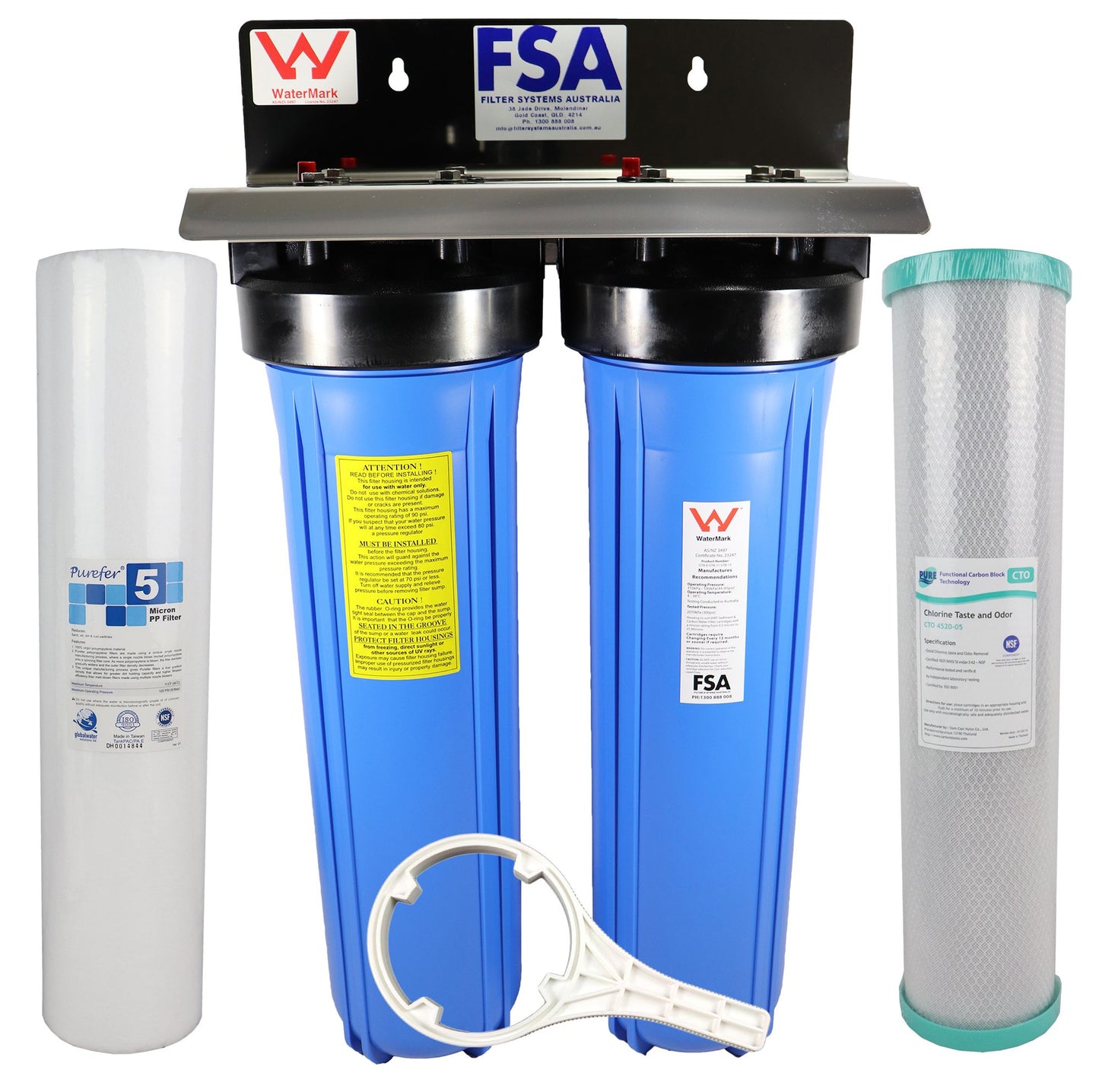 WaterMark Certified Twin Whole House Water Filter System 20" x 4.5" Big Blue - Water Filter Direct Australia