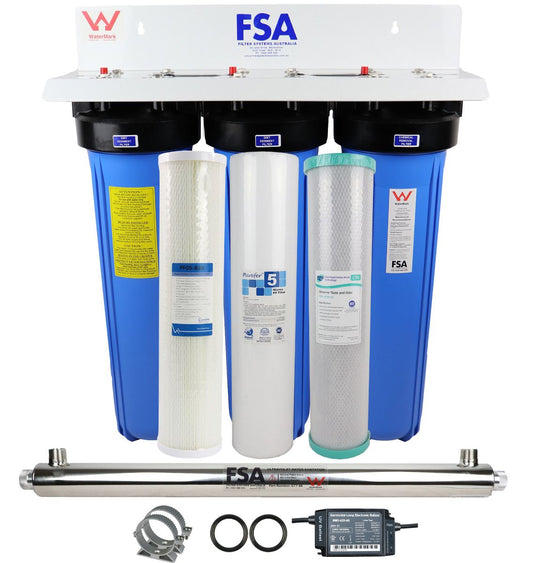 Whole House Bore Water Filter System 20" 4.5" UV + Hard Water Conditioner - Water Filter Direct Australia